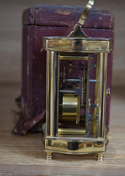 A cased carriage timepiece, P. Orr and Sons, Madras, timepiece 11.5 cm high. Condition- poor to fair